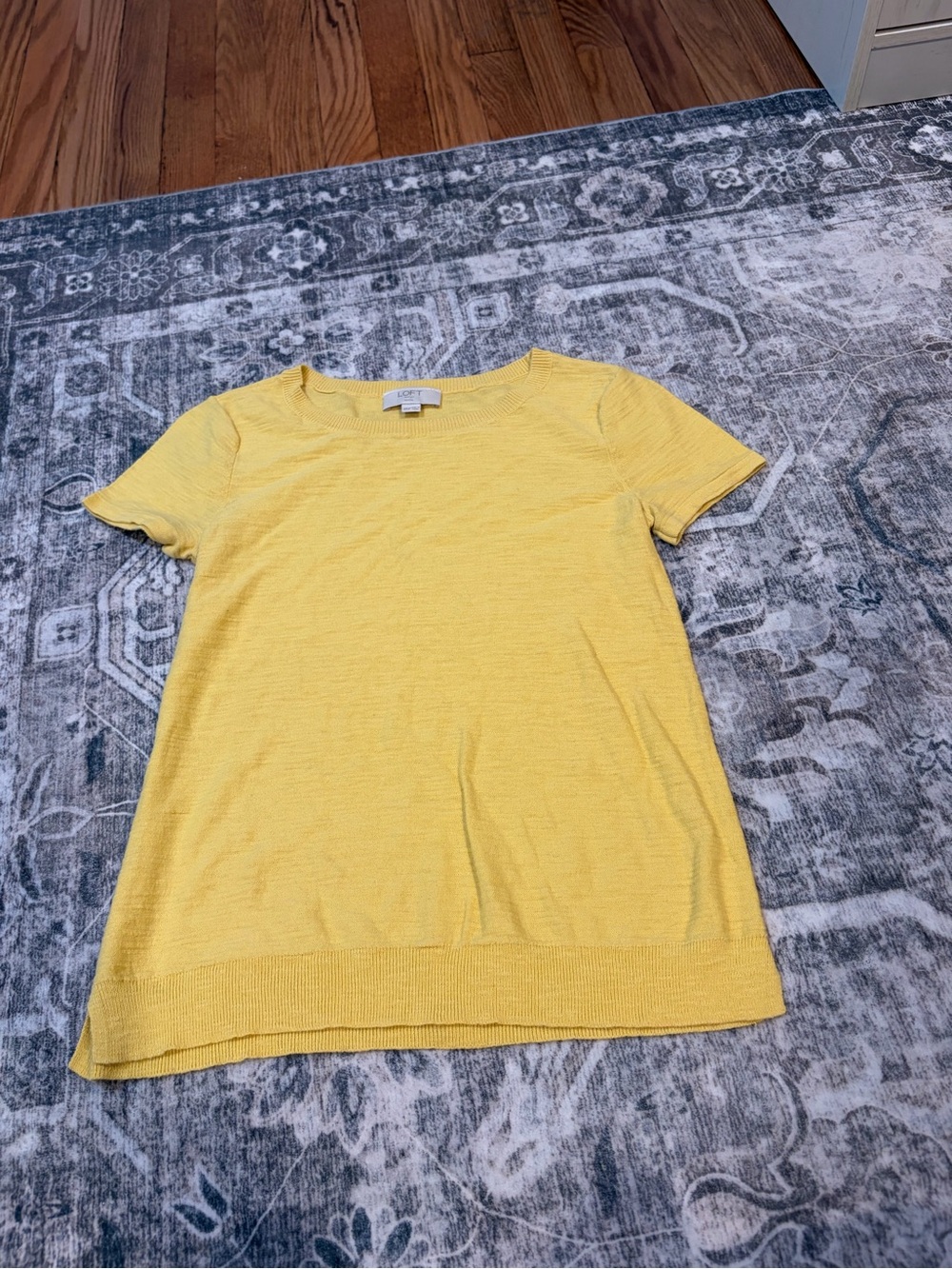 LOFT Yellow Short Sleeve Crew Neck Knit Top